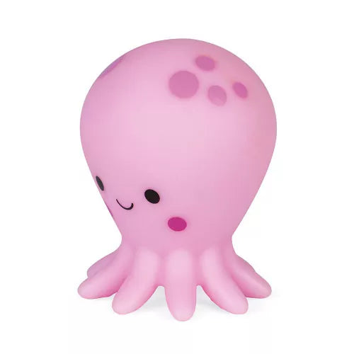 Pastel pink octopus bath toy with flexible tentacles