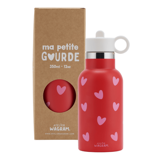 Gourde isotherme 350ml rouge coeurs rose