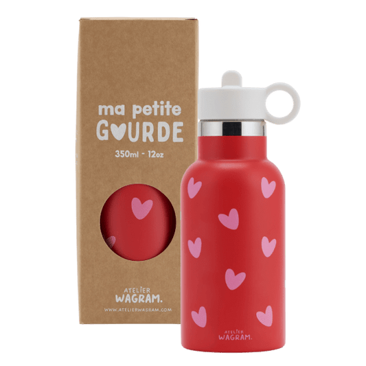 Gourde isotherme 350ml rouge coeurs rose