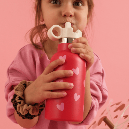 Gourde isotherme 350ml rouge coeurs rose