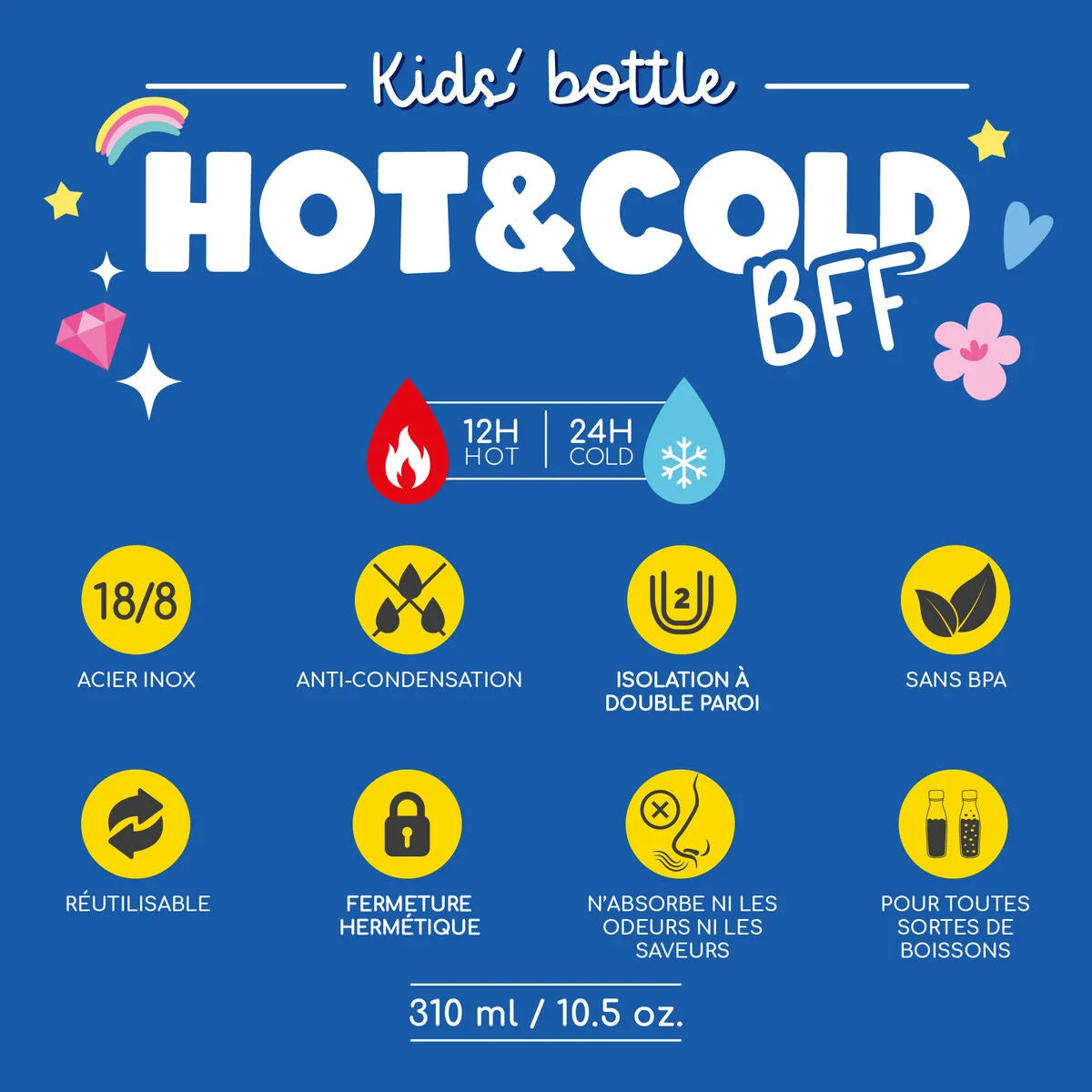 Gourde Thermique pour Enfant - Licorne - Hot&Cold BFF - 310 ML