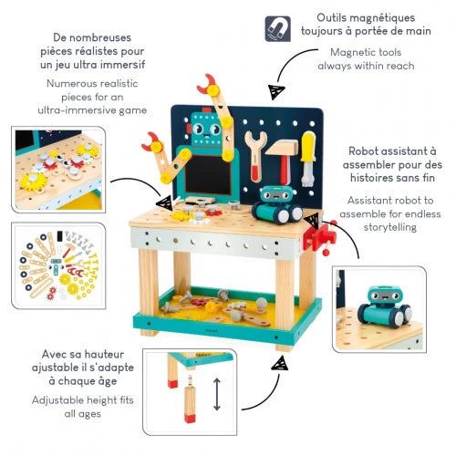 JANOD Robot Brico'Kids workbench with magnetic tools and adjustable height