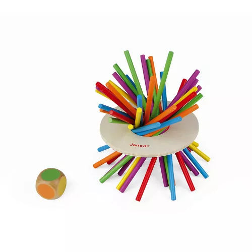 Janod Crazy Sticks stable arrangement of multicolored sticks on wooden base