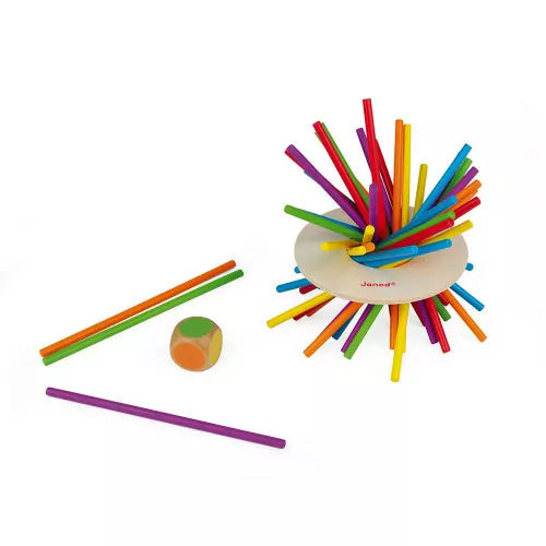 Janod Crazy Sticks product shot with colorful plastic sticks radiating from base