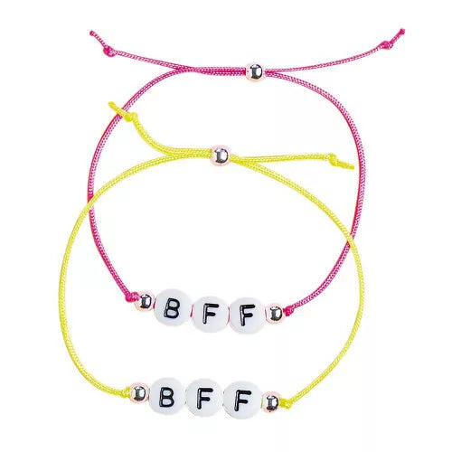 Adjustable BFF string bracelets with silver beads and letter charms