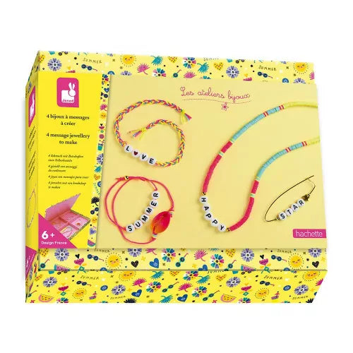 JANOD kids jewelry craft kit box showing 4 message pieces for ages 6+