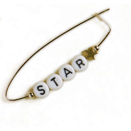 Gold safety pin brooch with 'STAR' letter beads and small star charm