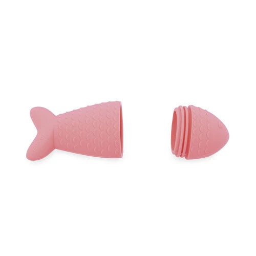 Pink silicone fish gusher detail showing textured scales and nozzle