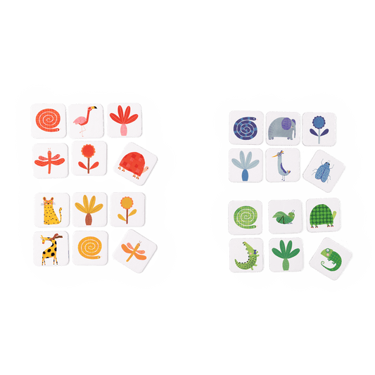 Set of illustrated matching cards featuring animals and plants for toddlers