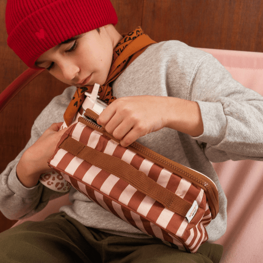 Lunch bag isotherme rayures beige et marron "MIAM MIAM!"