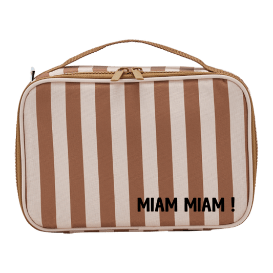 Lunch bag isotherme rayures beige et marron pour petits écoliers