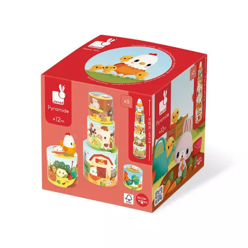 Janod Ma Première Pyramide Poule farm animal stacking toy box packaging