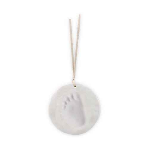 Kaloo baby footprint clay pendant on beige ribbon