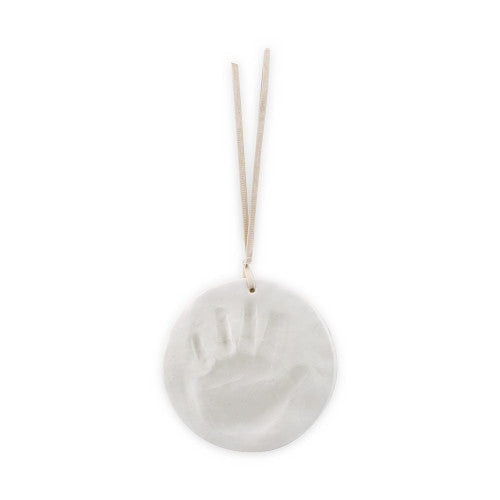 Kaloo baby handprint clay pendant with beige ribbon