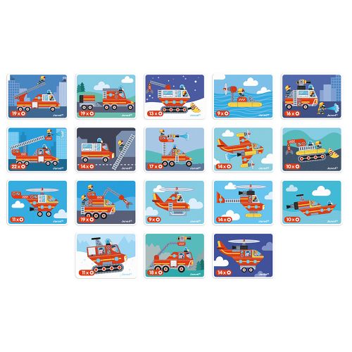 Set of 16 fire-themed illustration cards included with JANOD Magnéti'book Pompiers