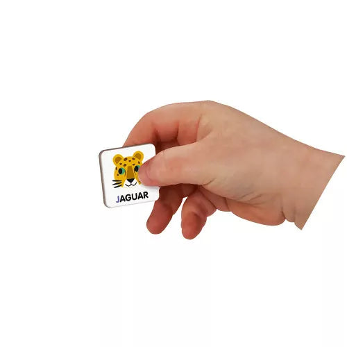 Yellow jaguar animal magnet tile from French alphabet educational toy set