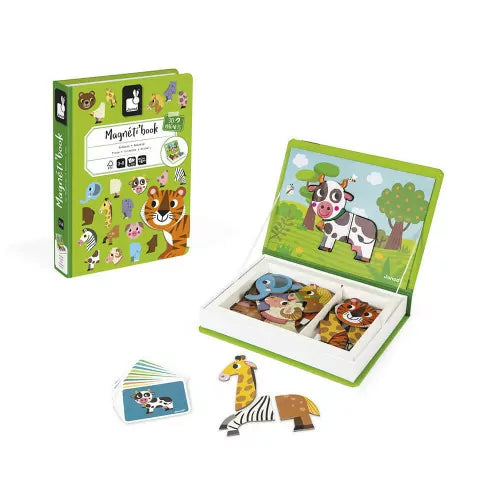 Janod Magnéti'book packaging with open green book showing cow interior and assorted magnets