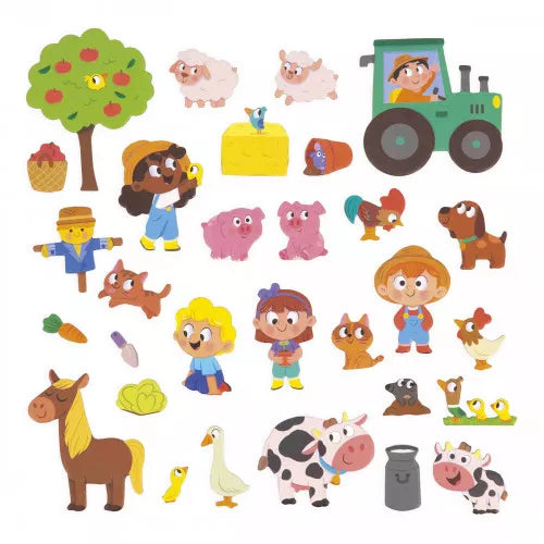 All 30 colorful magnetic pieces from JANOD farm play set