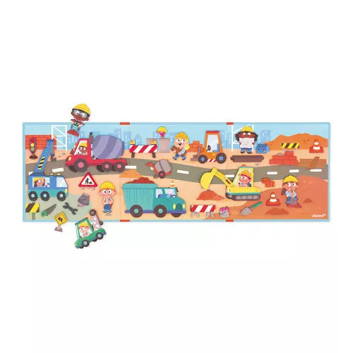 Janod Magnéti'stories open play mat with colorful construction vehicles and tools