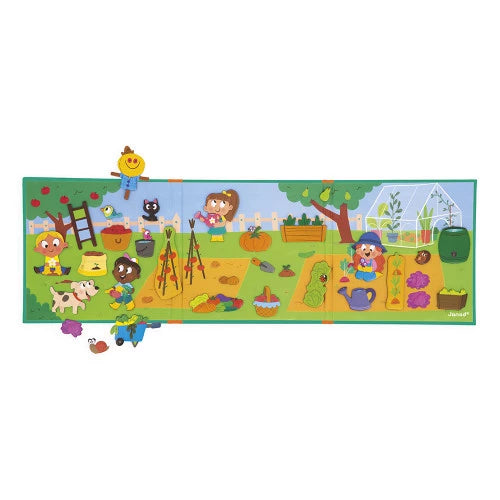 JANOD Le Potager magnetic garden play mat with 30 colorful vegetable and character magnets for kids