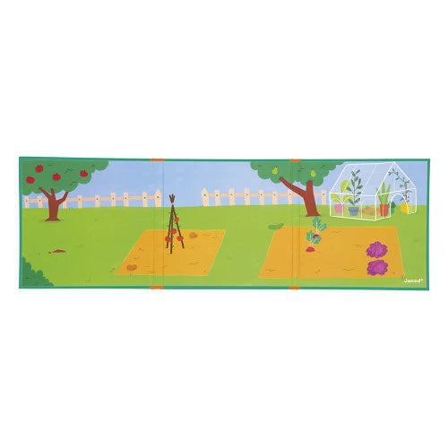 JANOD illustrated magnetic garden mat with apple pear trees greenhouse and vegetable plots