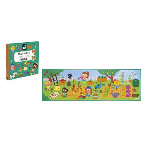 Magnéti'stories Le Potager magnetic book packaging and open garden play mat display
