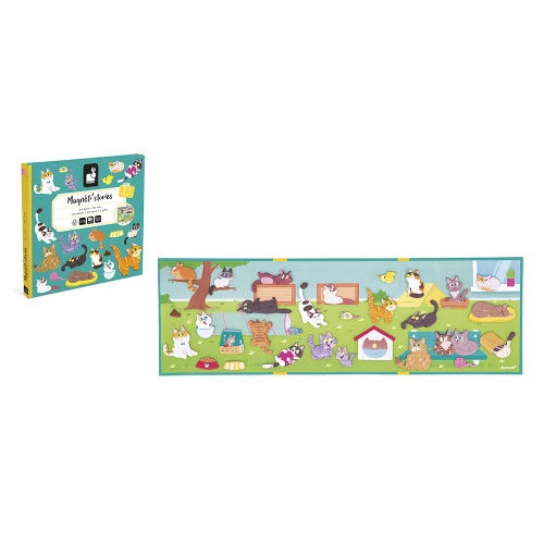 Janod Les Chats magnetic play mat with 30 colorful cat magnets and storage box