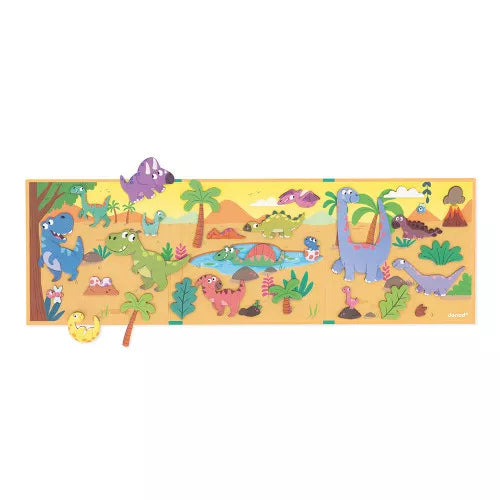 Assembled dinosaur magnetic board with floating Brachiosaurus and egg