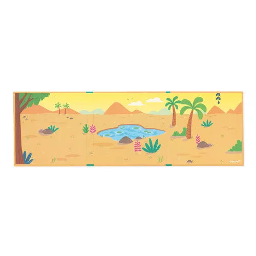 Empty JANOD prehistoric landscape magnetic board with pond and palm trees