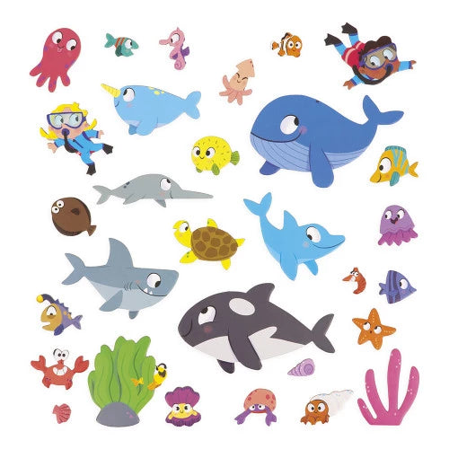 Set of 30 colorful JANOD magnetic sea animal pieces for kids creative play
