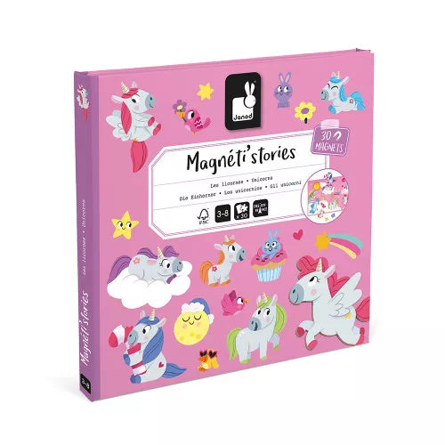 JANOD pink unicorn magnetic story book cover for ages 3-8
