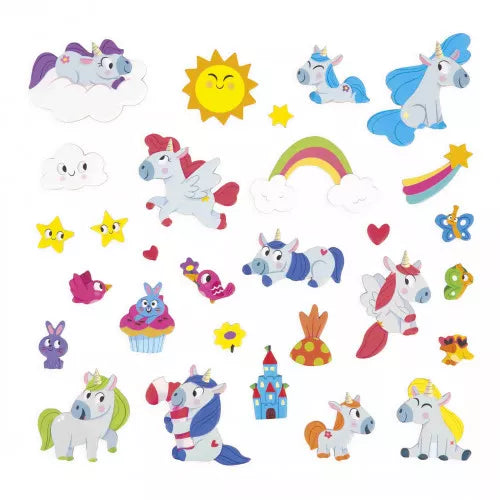 Set of 30 colorful die-cut unicorn magnets for kids