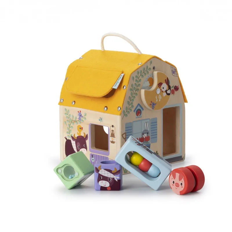 Lilliputiens wooden farm house toy with removable blocks and interactive sound panel