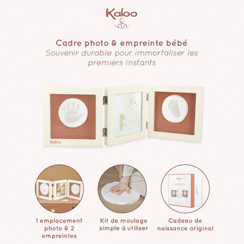Kaloo baby photo frame kit showing one photo and two print slots