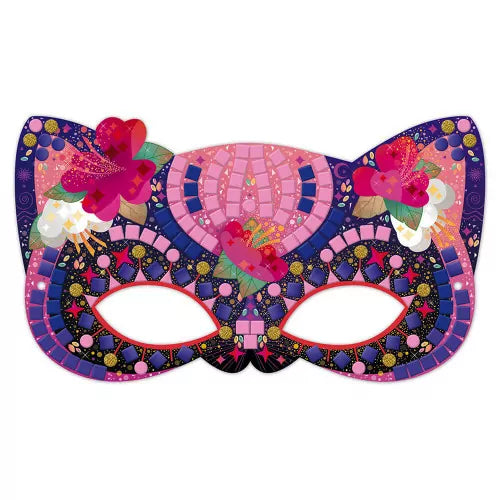 Pink floral cat mask with matte and shiny mosaic pieces