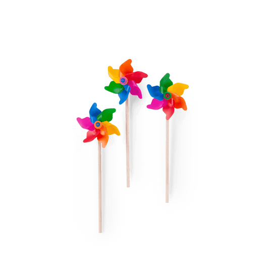 Set of five-blade rainbow wooden stick pinwheels for garden decoration