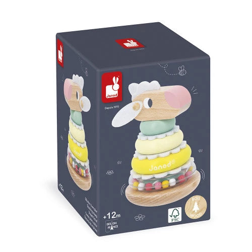 Janod wooden stacking sheep toy box with FSC certification and +12m age rating