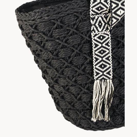 Panier en fibre naturelle avec fermeture éclair, couleur noire