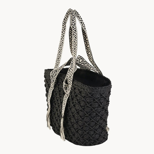 Panier en fibre naturelle avec fermeture éclair, couleur noire