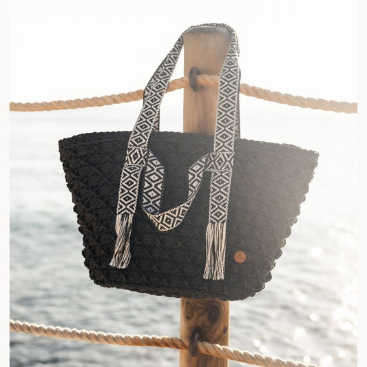 Panier en fibre naturelle avec fermeture éclair, couleur noire