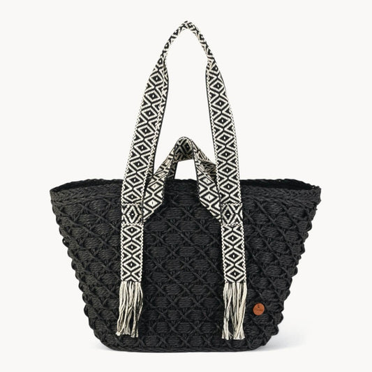 Panier en fibre naturelle avec fermeture éclair, couleur noire