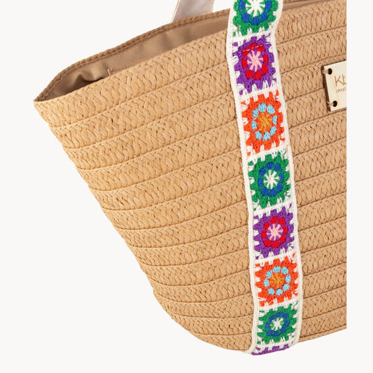 Panier en fibre naturelle avec fermeture éclair, couleur toscane