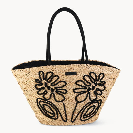 Panier en herbe de mer avec fermeture éclair, couleur noire