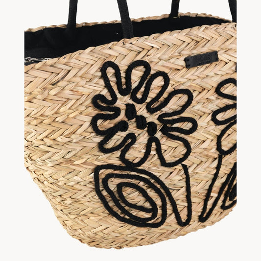 Panier en herbe de mer avec fermeture éclair, couleur noire