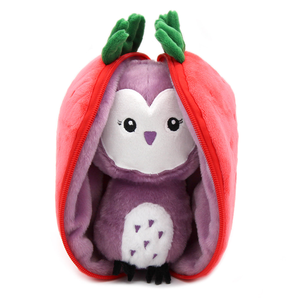 Peluche 2 en 1 Violet la chouette et fraise - Flipetz