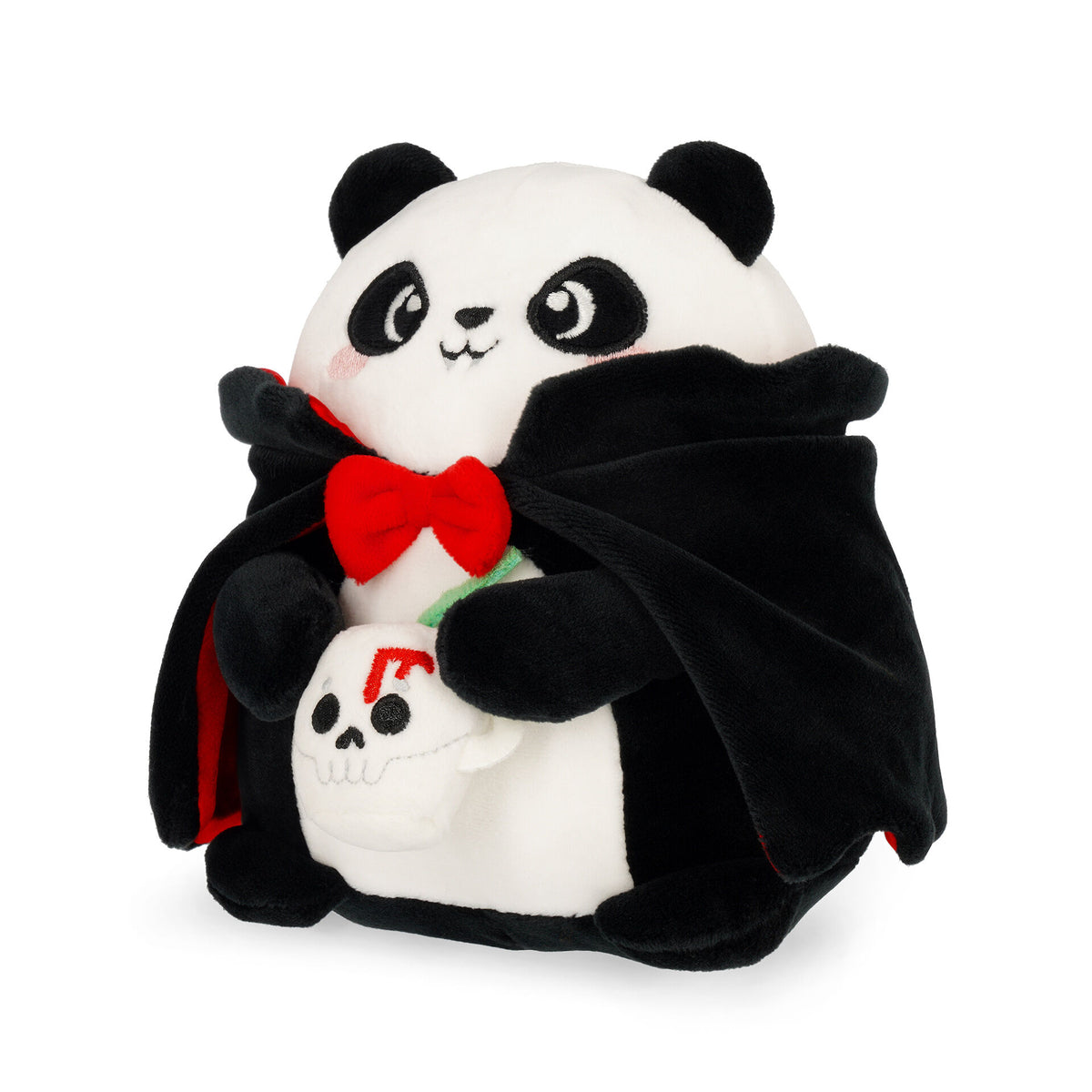 Halloween vampire panda plush with cape and skull cup