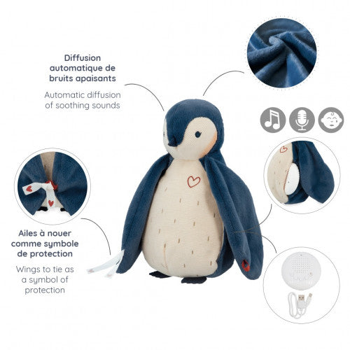 Peluche à bruits blancs manchot Bleu