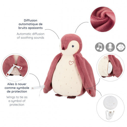 Peluche à bruits blancs manchot Rose