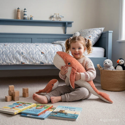 Peluche baleine Gravillou maman et son bébé terracotta