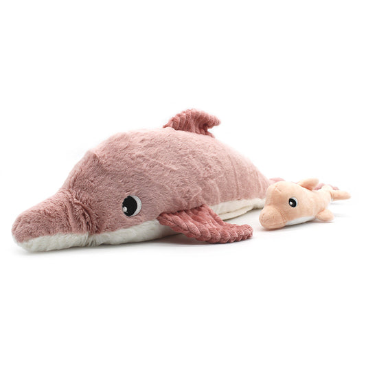 Peluche dauphin Tofou maman et son bébé rose